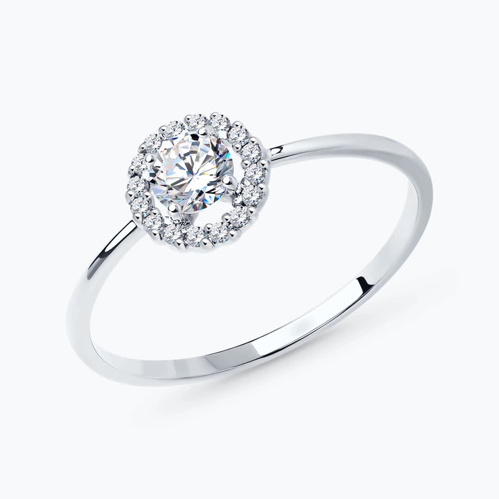 Кольцо из белого золота с фианитами