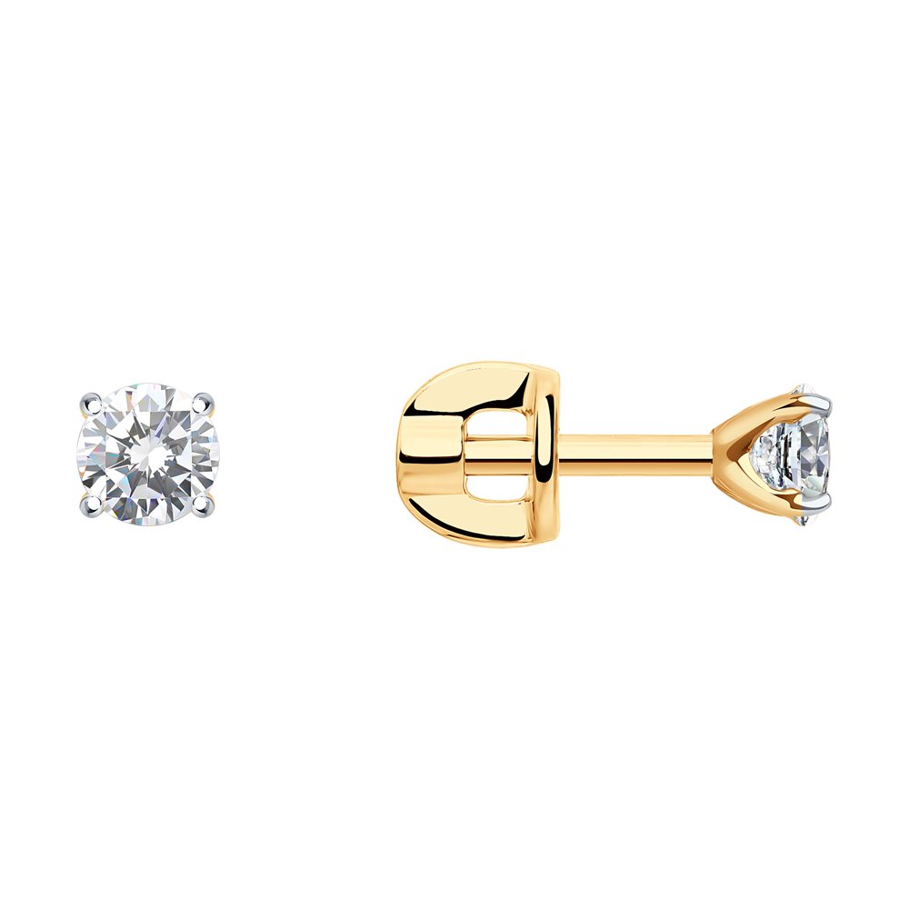 Классические золотые пусеты с фианитами