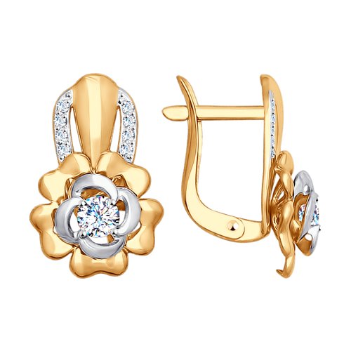 Серьги из комбинированного золота с фианитами