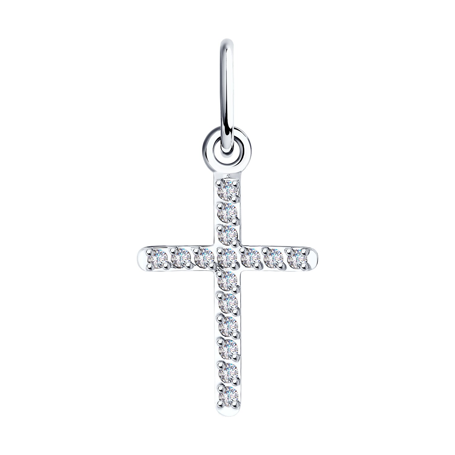 Крест из белого золота с фианитами