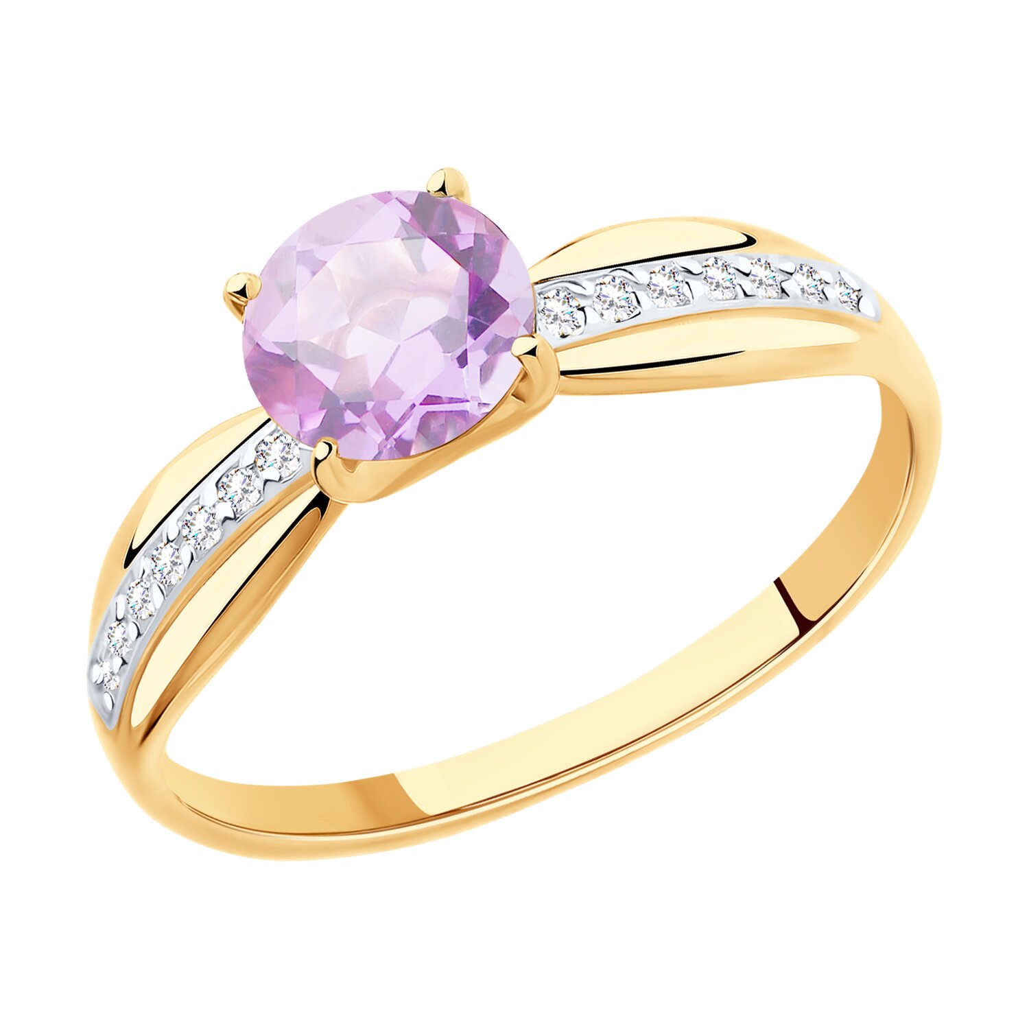 Кольцо из золота с аметистом и фианитами