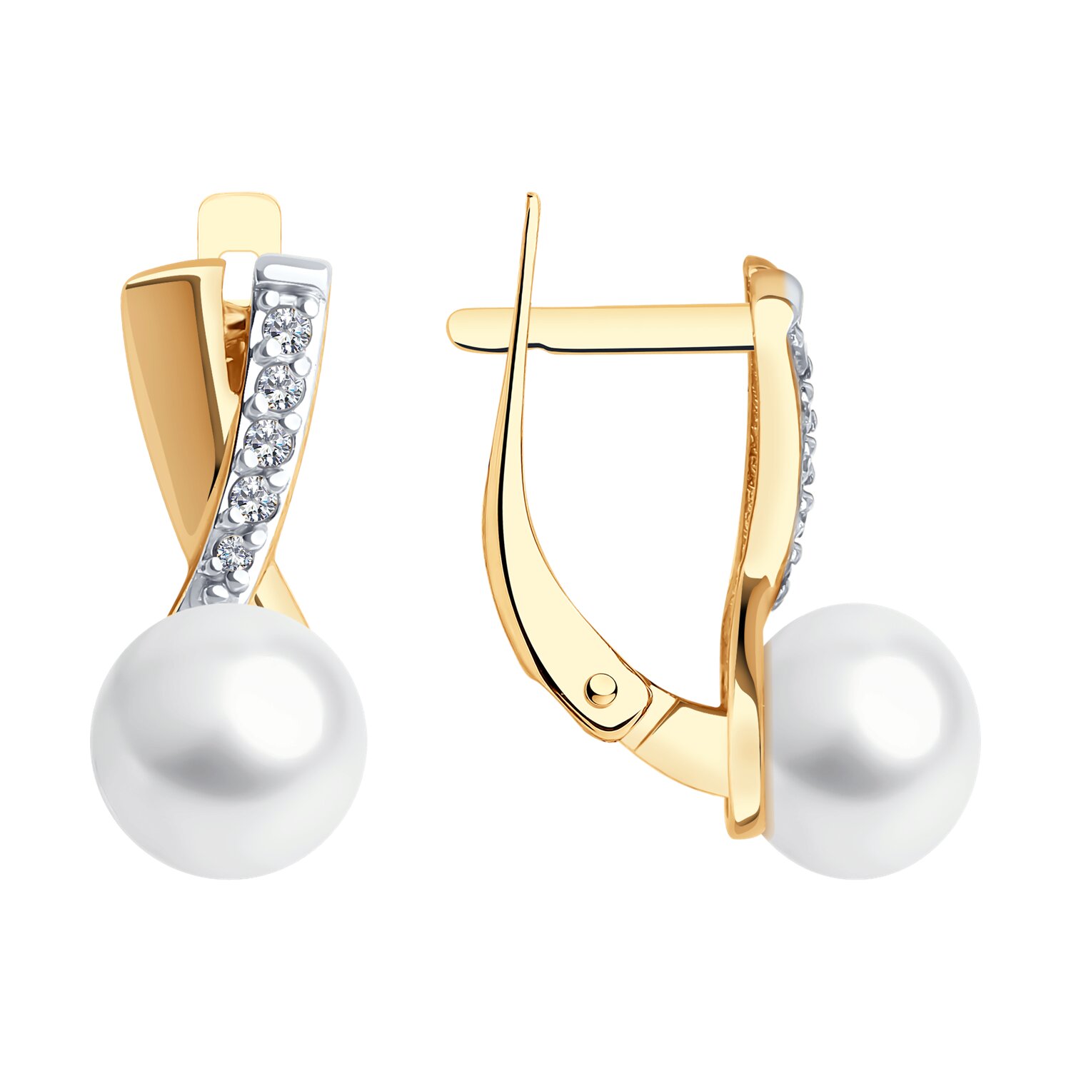 Серьги из золота с жемчугом и фианитами