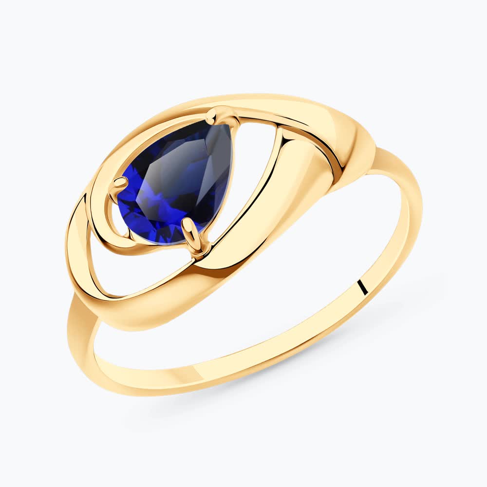 Кольцо из золота с синим корунд (синт.)