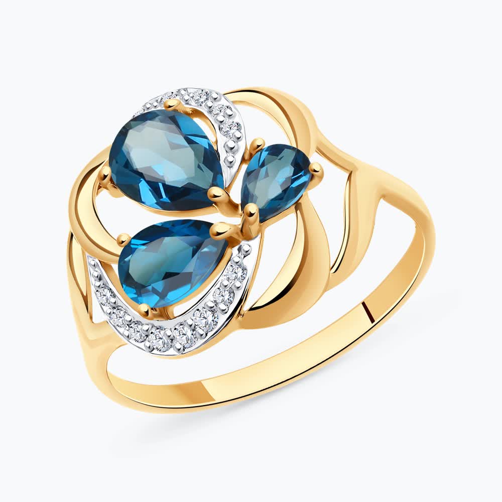 Кольцо из золота с лондон топазами и фианитами