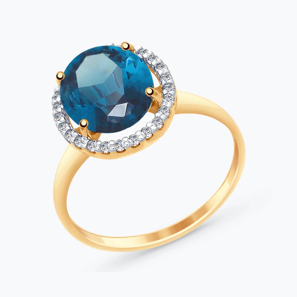 Кольцо из золота с лондон топазом и фианитами