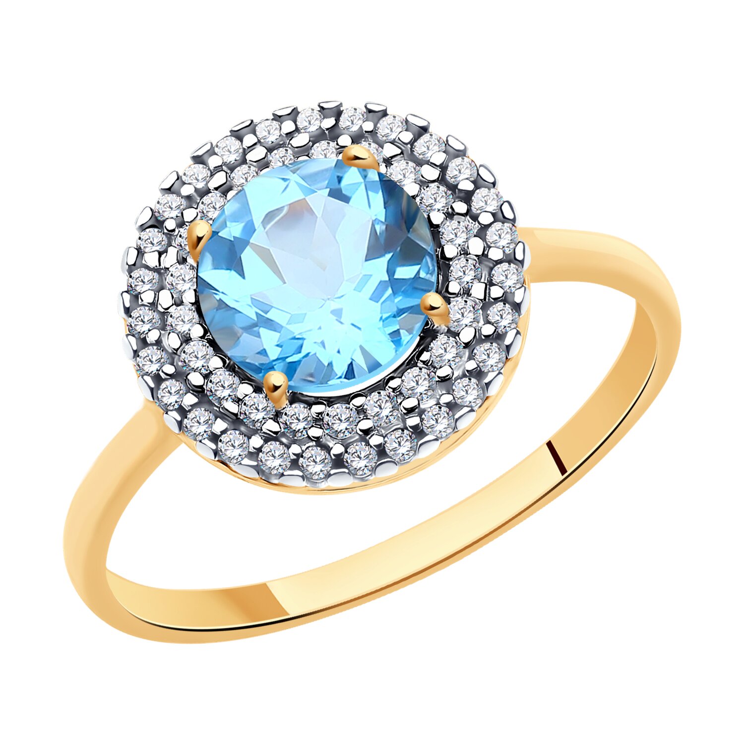 Кольцо из золота с топазом и фианитами