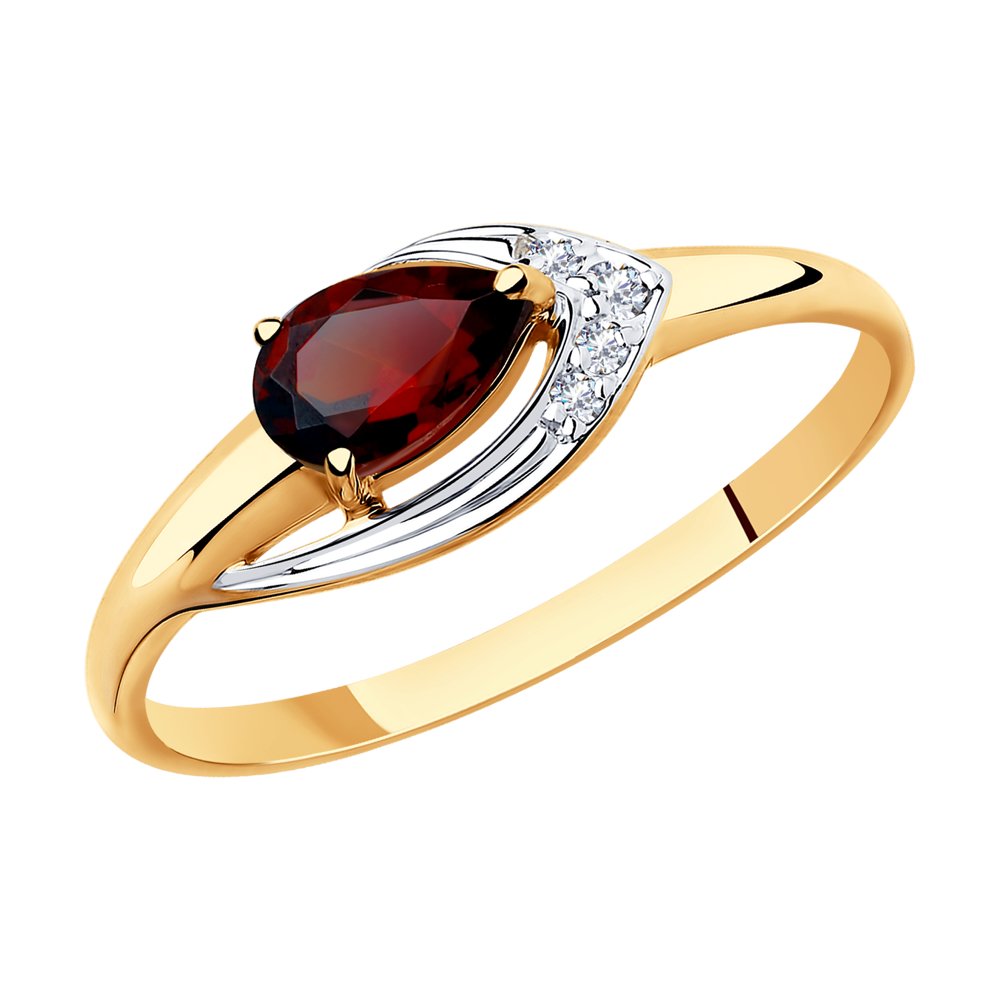 Кольцо из золота с гранатом и фианитами