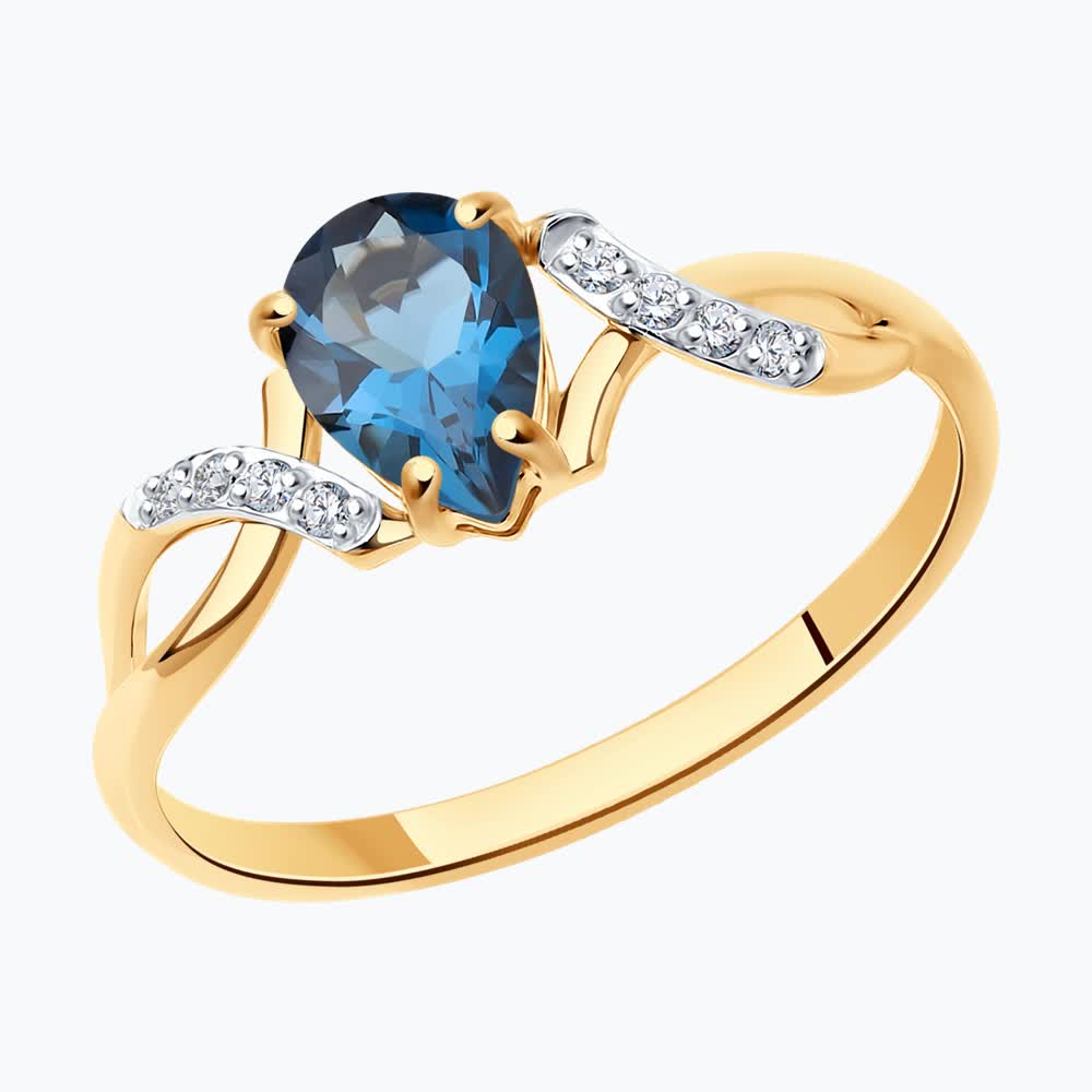 Кольцо из золота с лондон топазом и фианитами