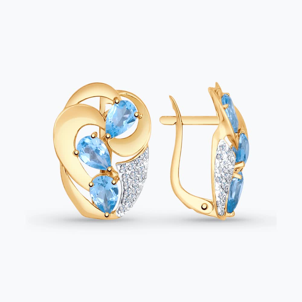 Серьги из золота с топазами и фианитами