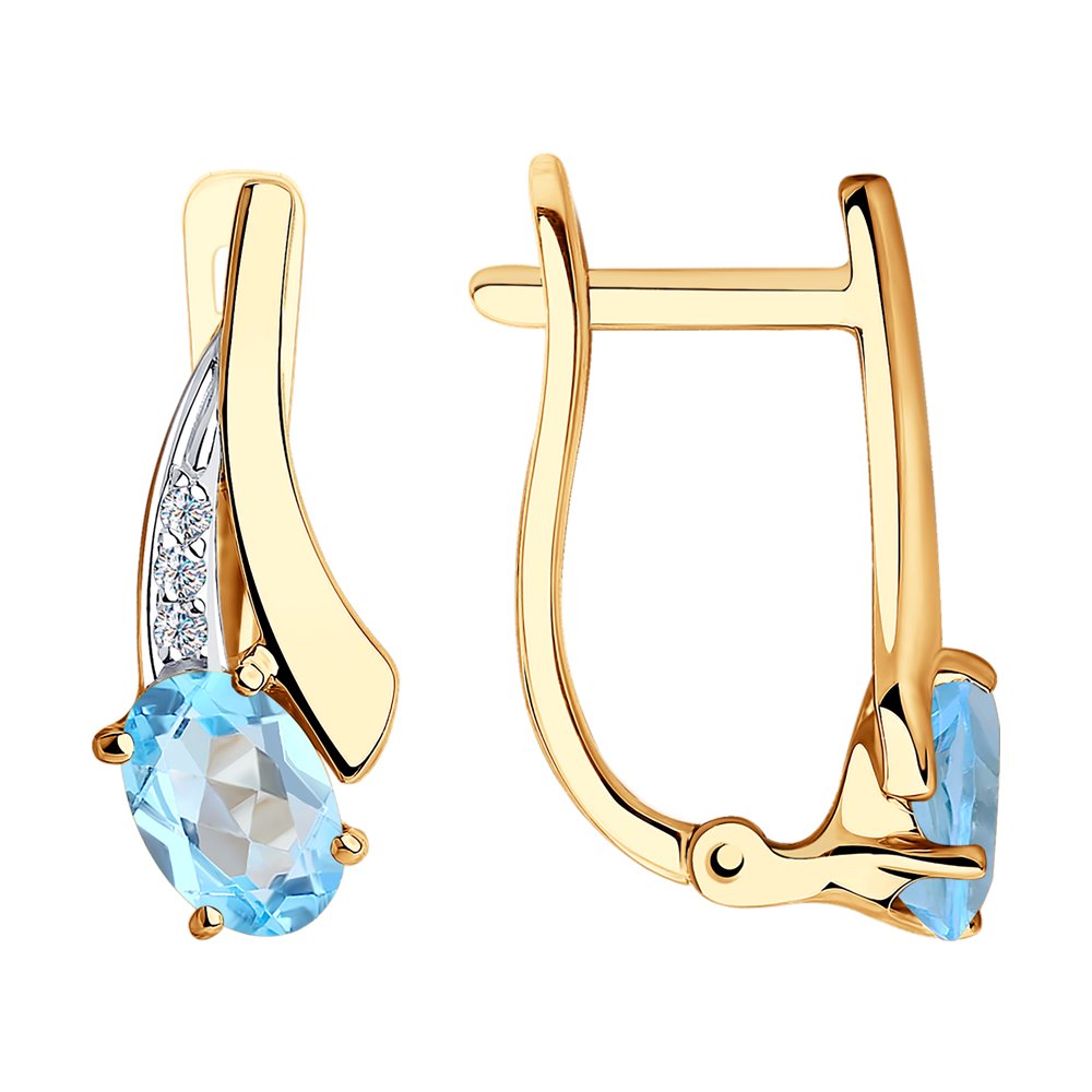 Серьги из золота с топазами и фианитами