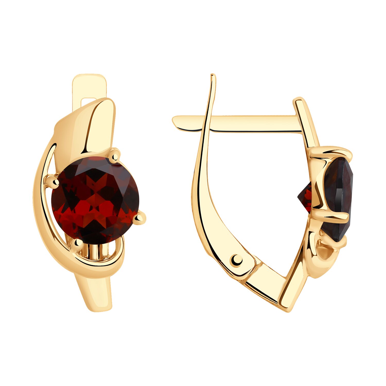 Серьги из золота с гранатами