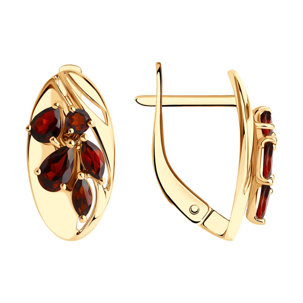 Серьги из золота с гранатами