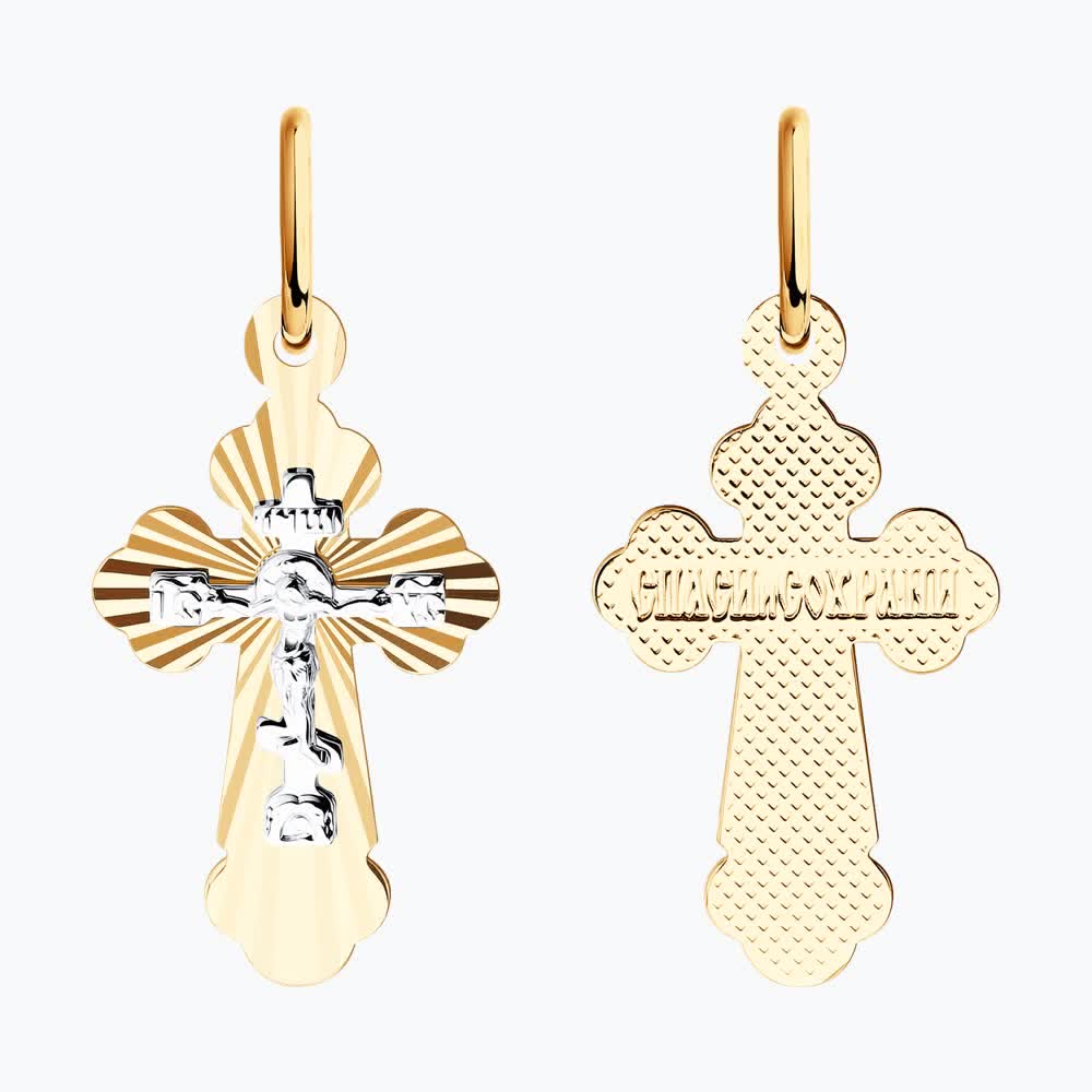Подвеска крест из комбинированного золота