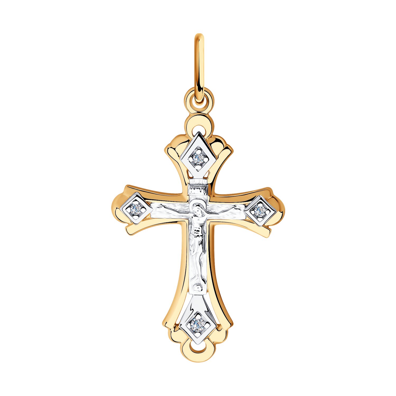 Подвеска крест из золота с фианитами