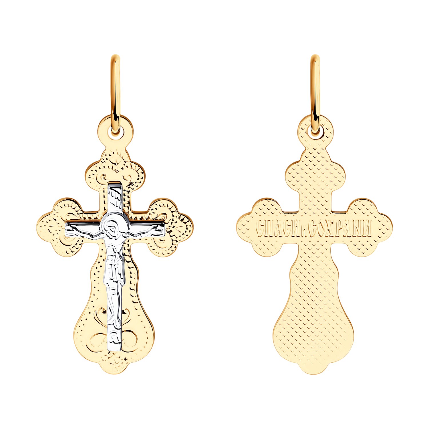 Подвеска крест из комбинированного золота