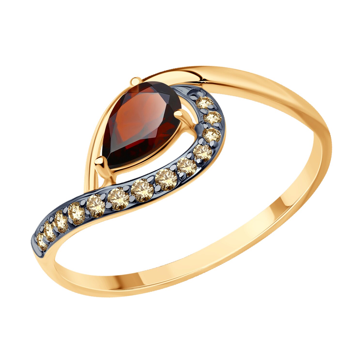 Кольцо из золота с гранатом и фианитами