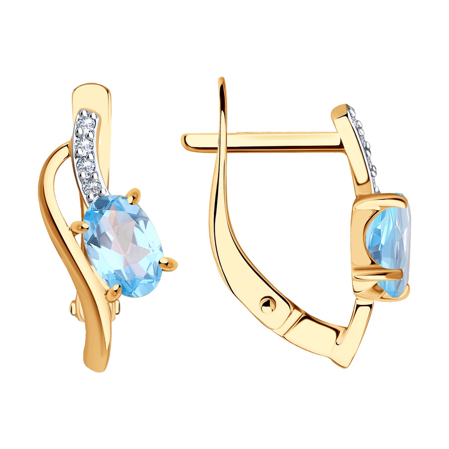 Серьги из золота с топазами и фианитами