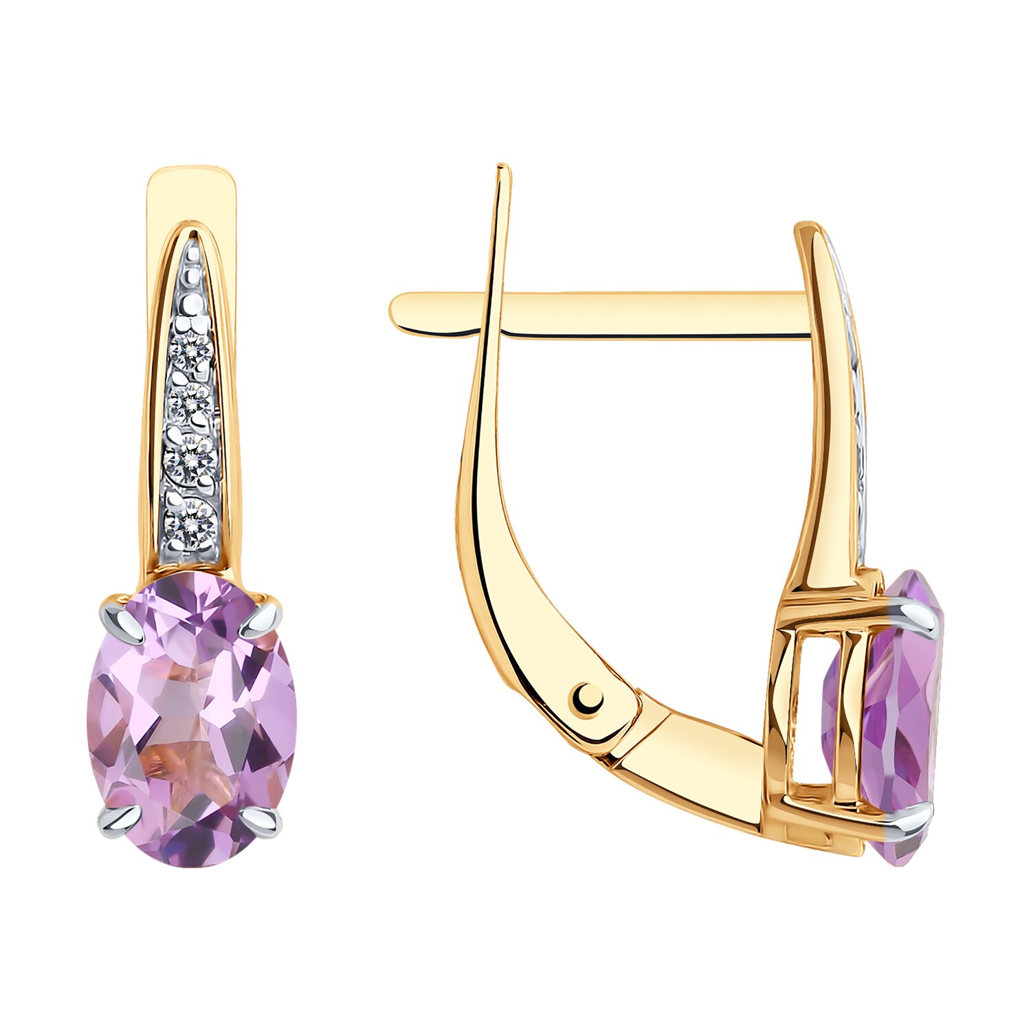 Серьги из золота с аметистами и фианитами