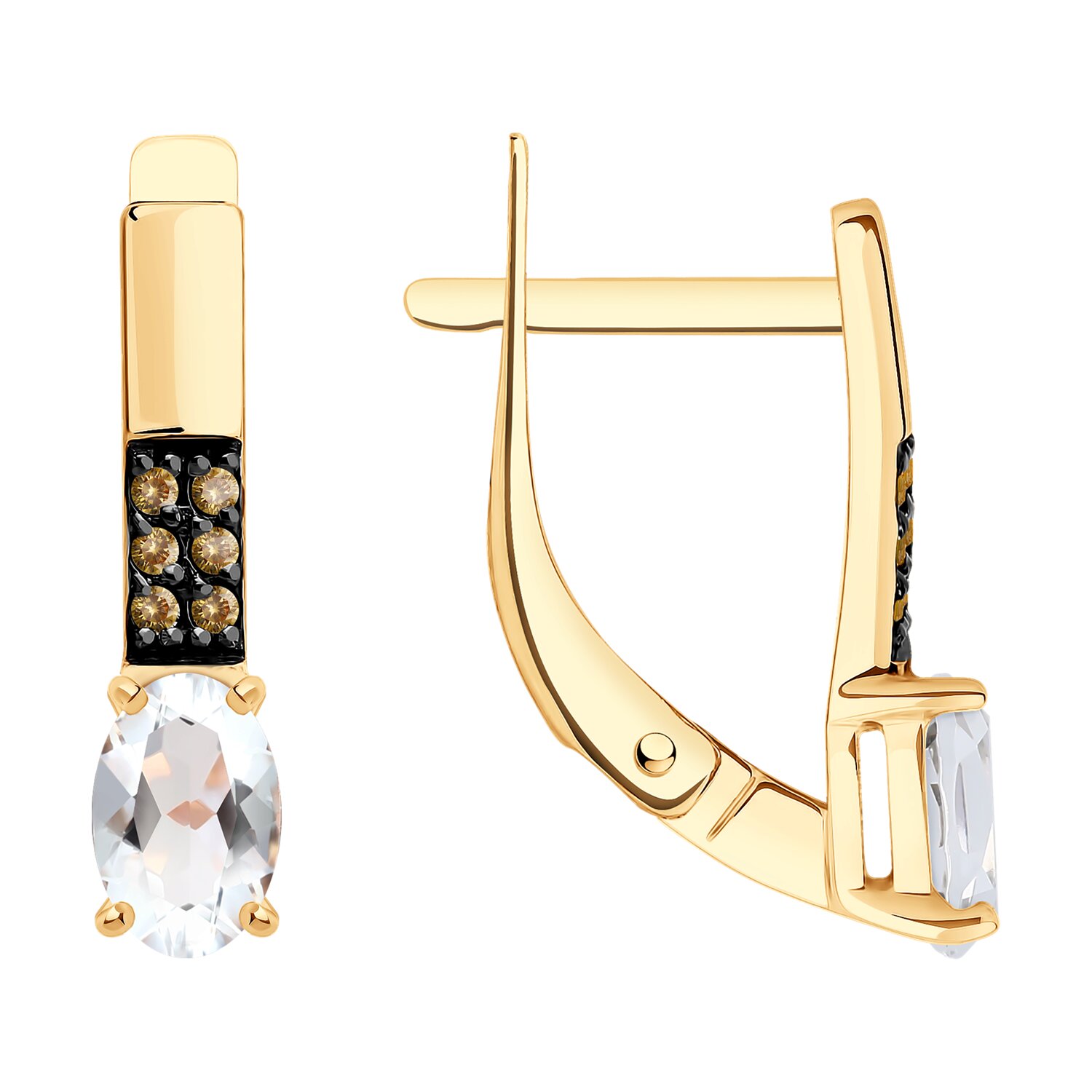 Серьги из золота с горным хрусталем и фианитами