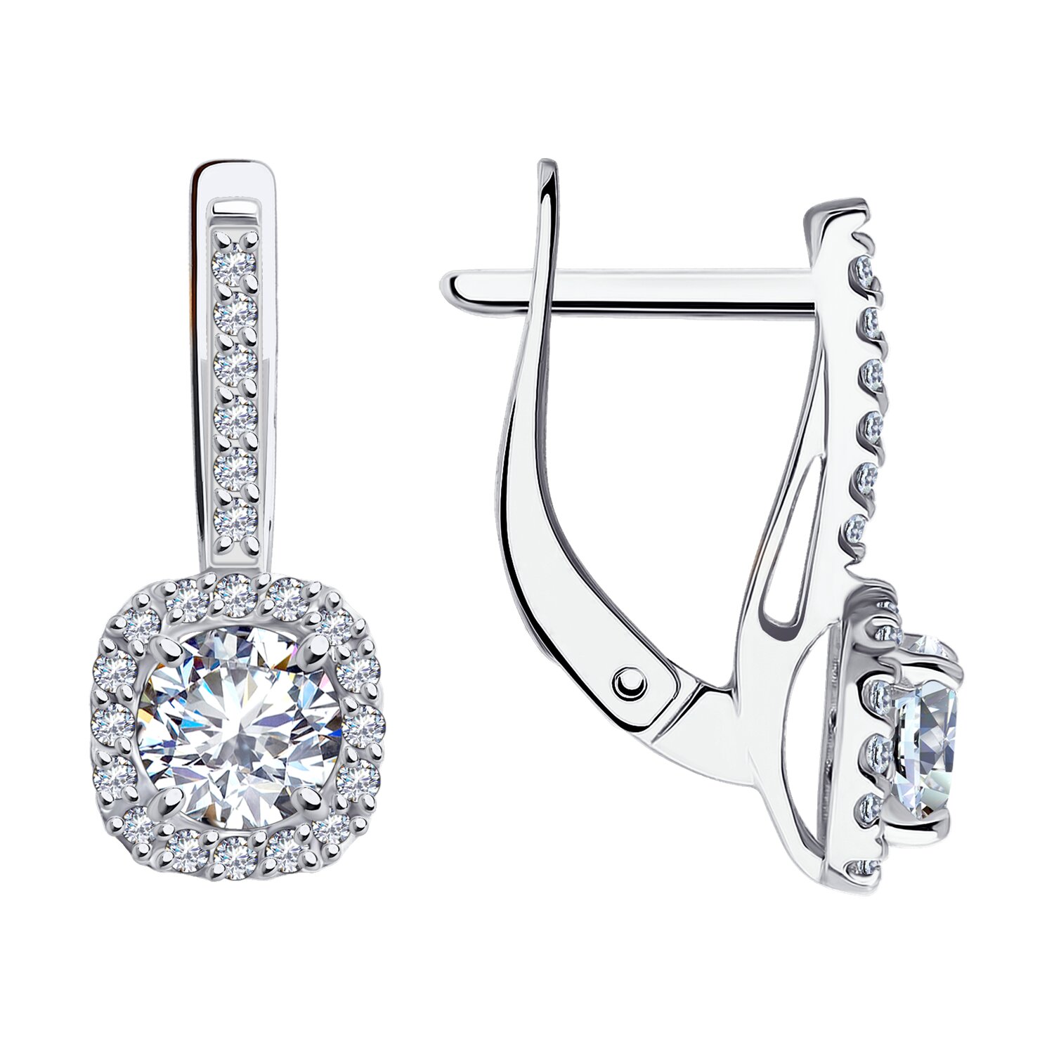 Серьги из белого золота с фианитами