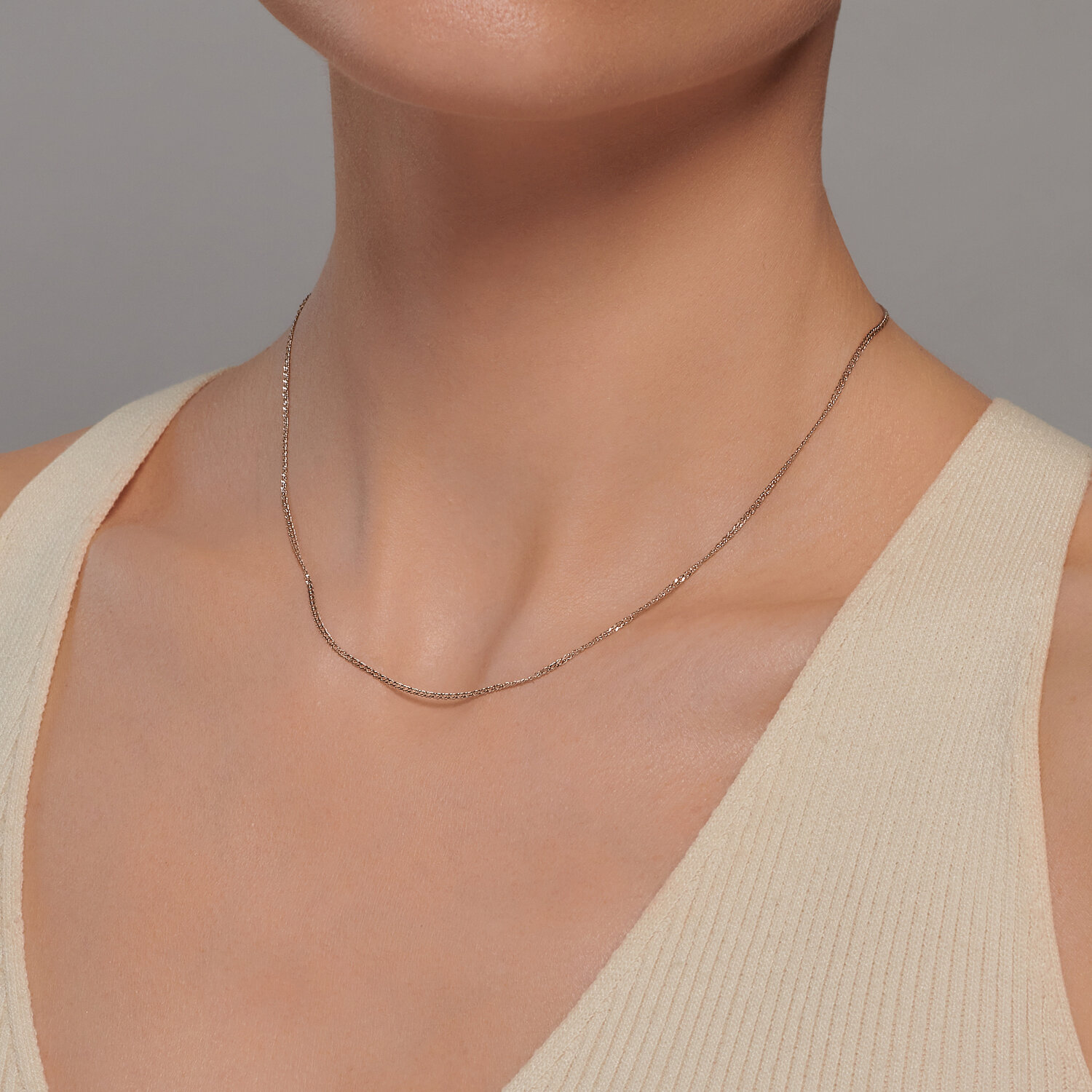 Цепь из белого золота, плетение Двойной ромб, 585 проба Цепь из белого золота, плетение Двойной ромб, 585 проба