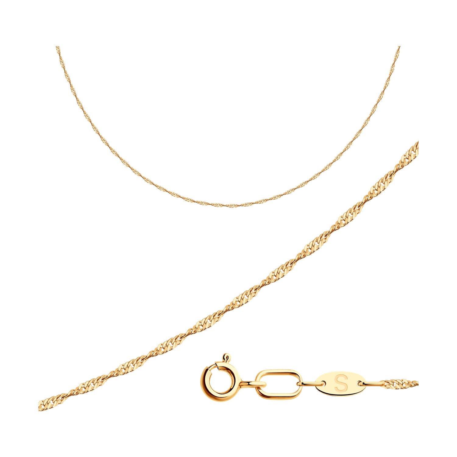 Цепь из золота, плетение Сингапур, 585 проба