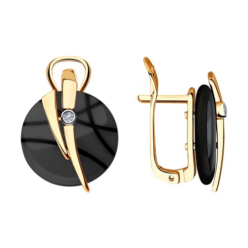 Серьги из золота с бриллиантами и чёрными керамическими вставками