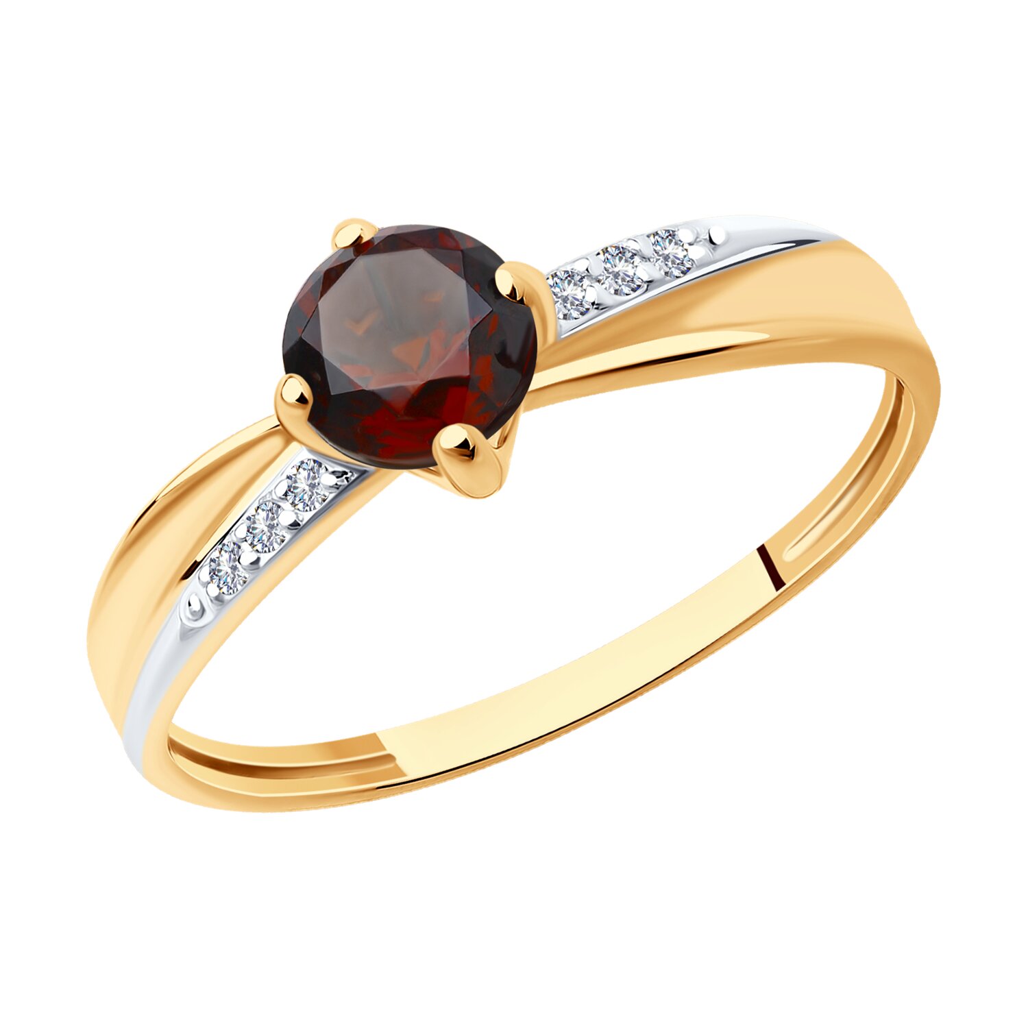 Кольцо из золота с гранатом и фианитами