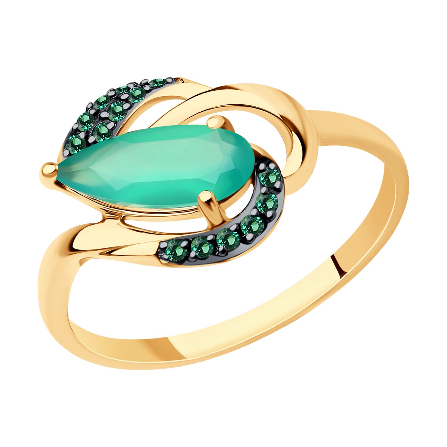 Кольцо из золота с агатом и фианитами