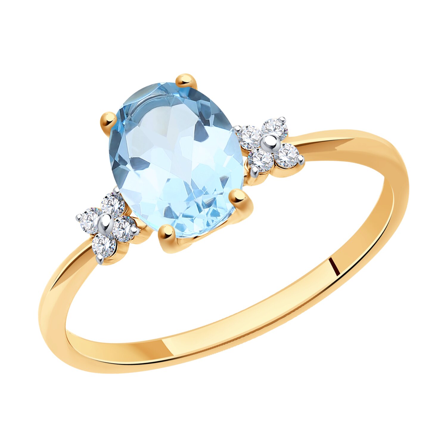 Кольцо из золота с топазом и фианитами