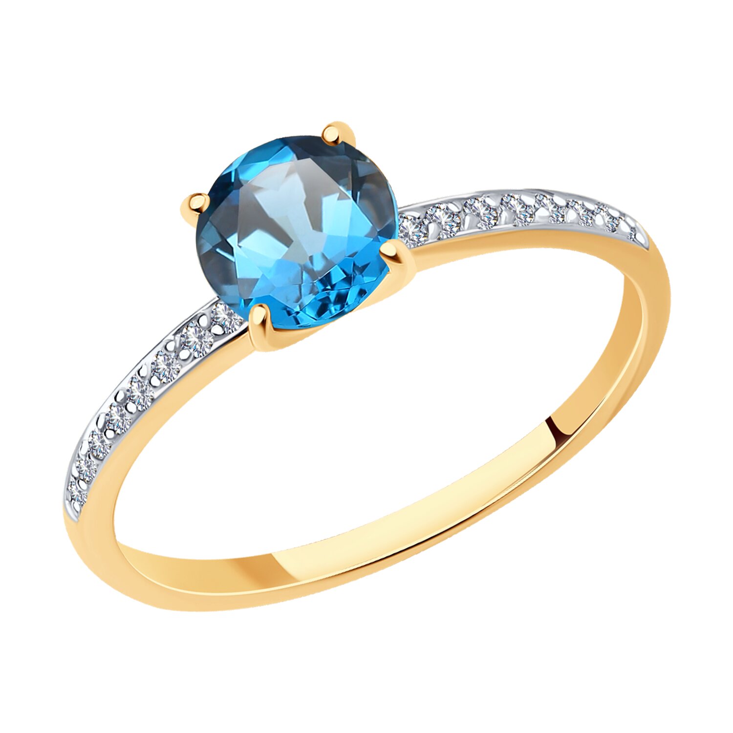 Кольцо из золота с лондон топазом и фианитами