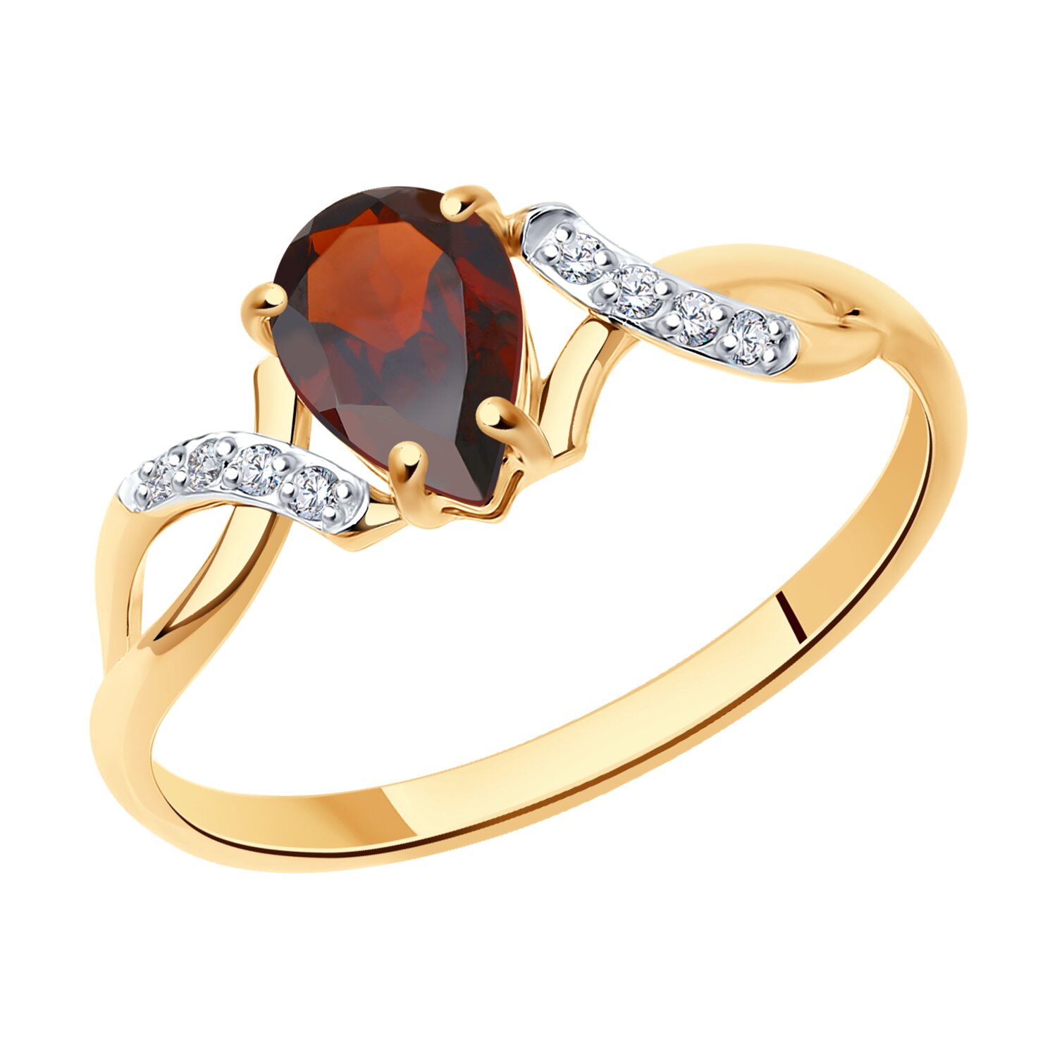 Кольцо из золота с гранатом и фианитами