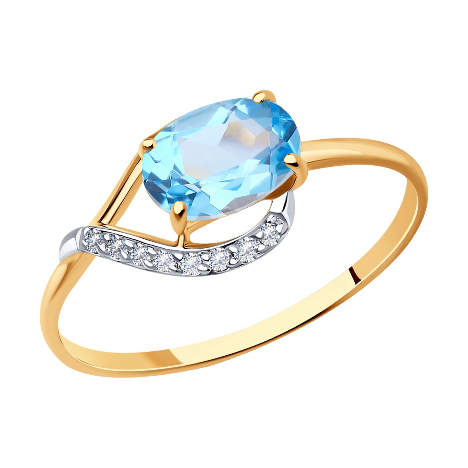 Кольцо из золота с топазом и фианитами