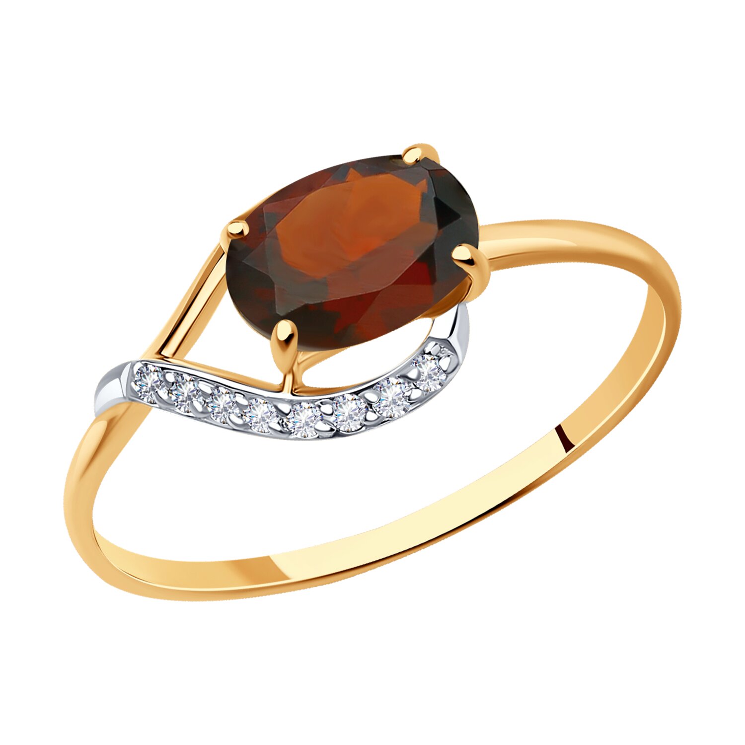 Кольцо из золота с гранатом и фианитами