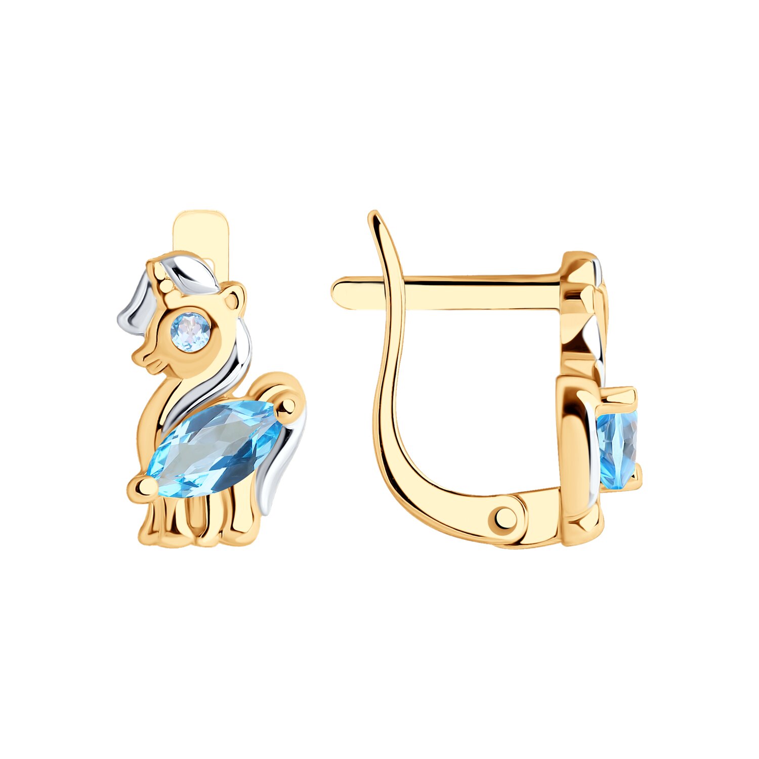 Серьги из золота с топазами и фианитами