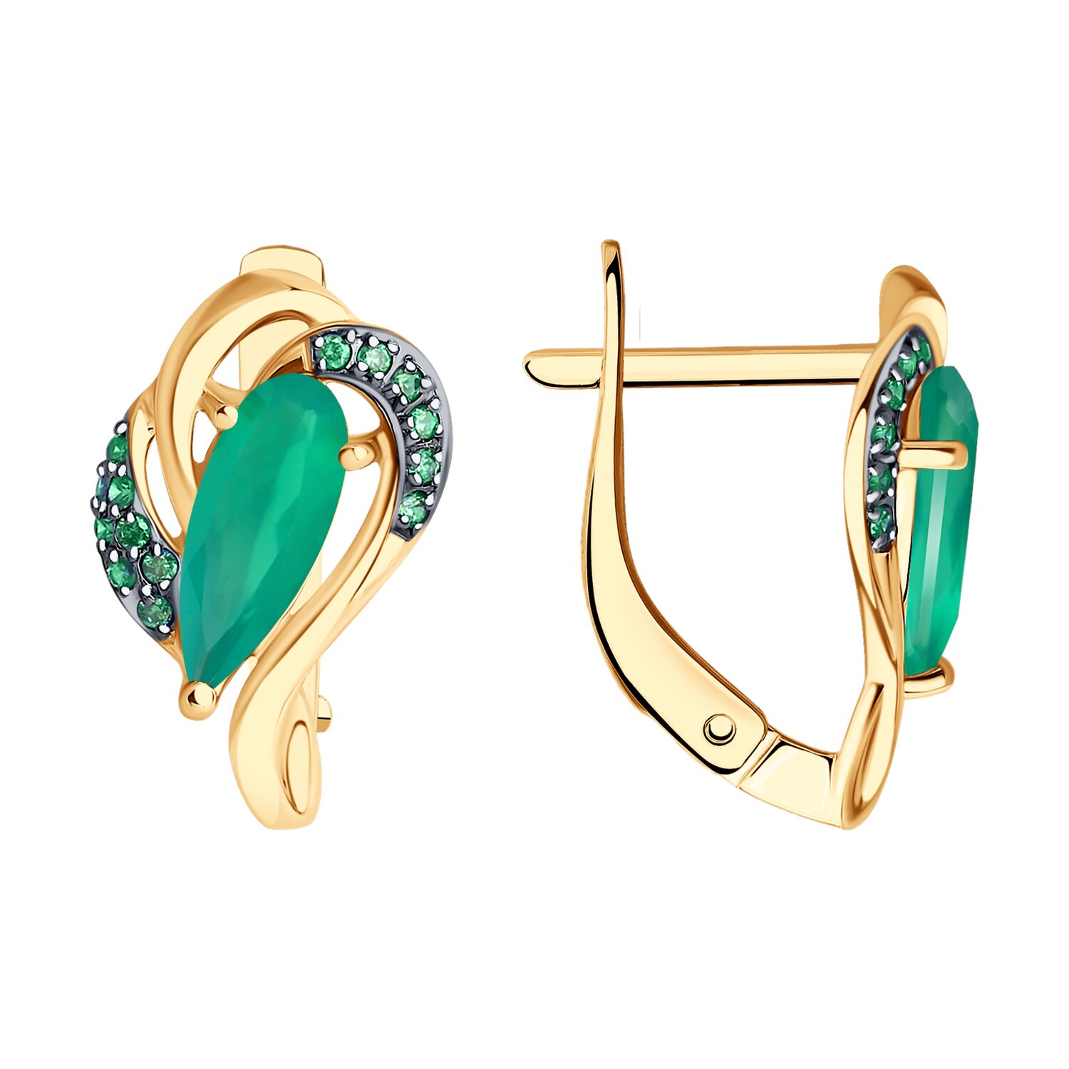 Серьги из золота с агатами и фианитами