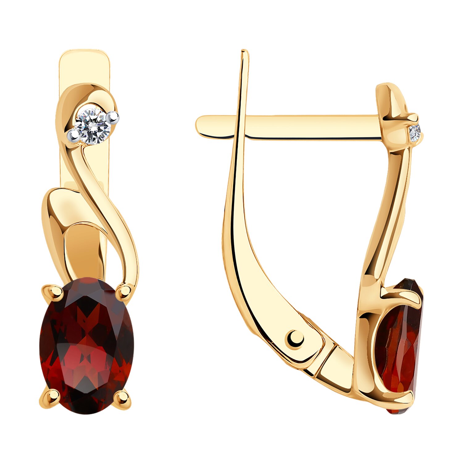 Серьги из золота с гранатами и фианитами