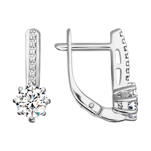 Серьги из белого золота cо swarovski zirkonia и дорожкой из камней 