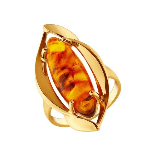 Кольцо из золочёного серебра с янтарём (пресс.)