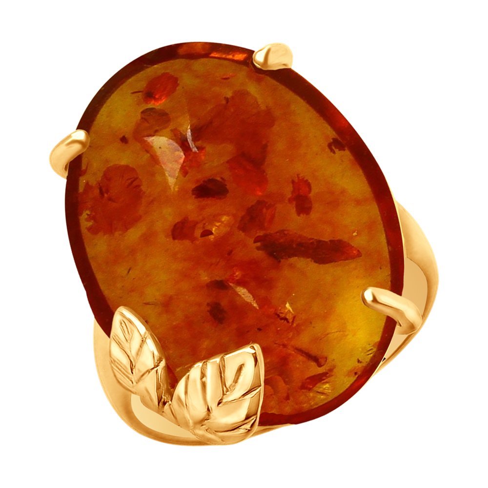 Кольцо из золочёного серебра с янтарём