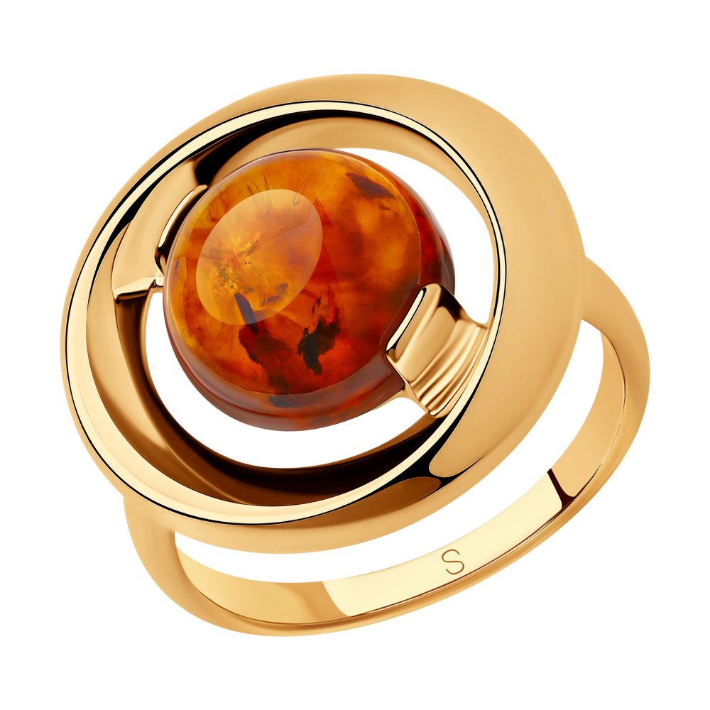 Кольцо из золочёного серебра с янтарём