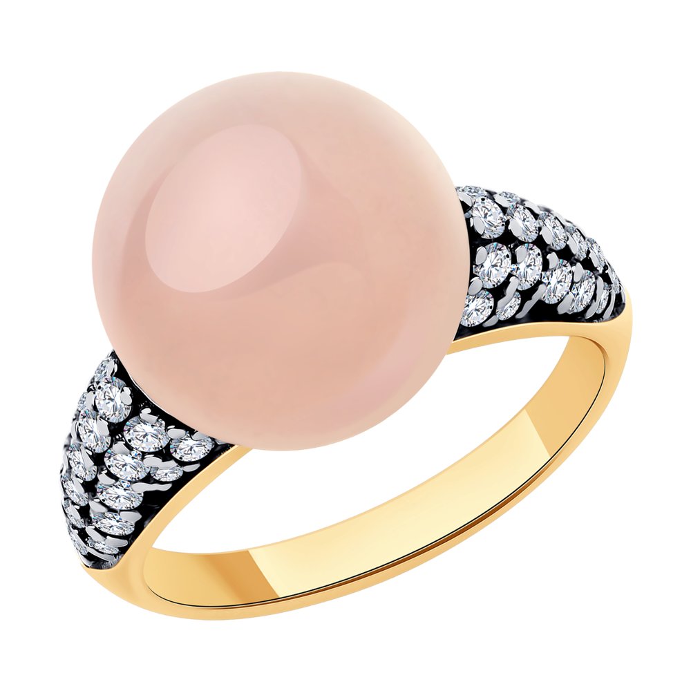 Кольцо из золочёного серебра с золочением и родированием с кварцем и фианитами