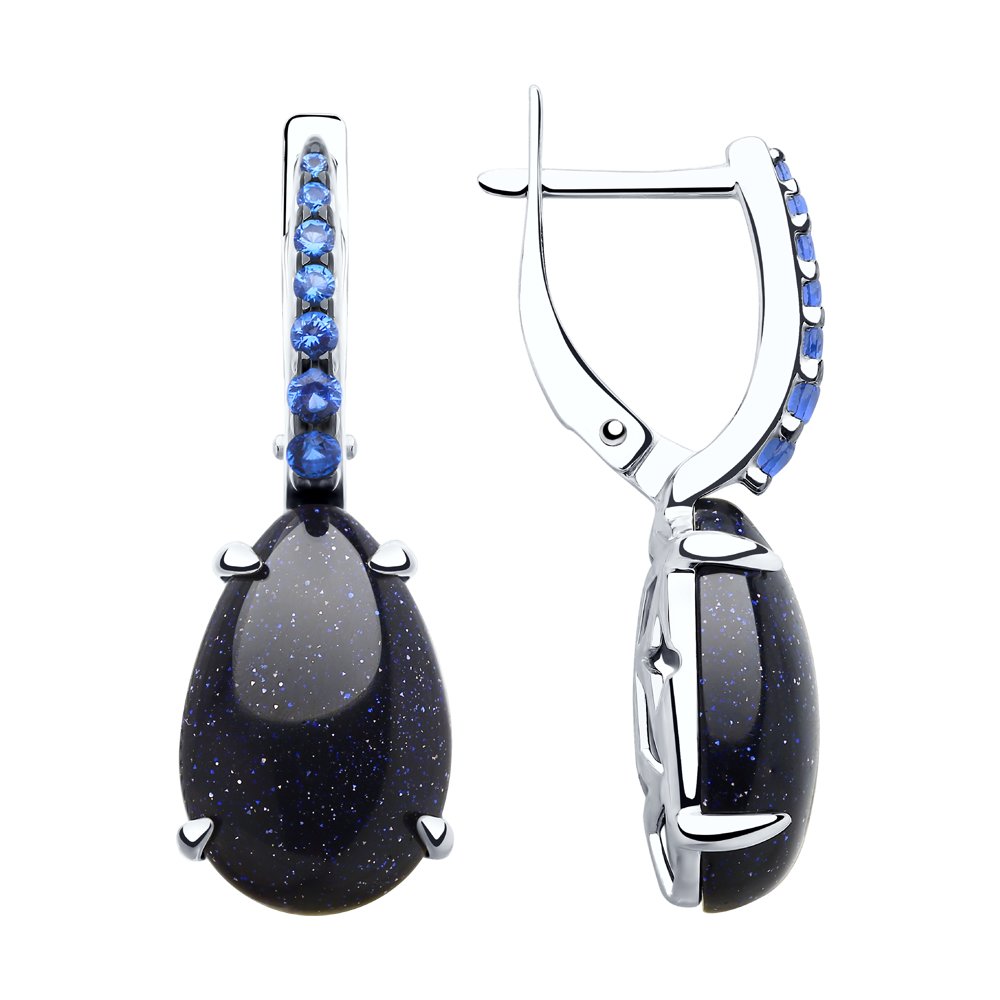 Серьги из серебра с авантюринами и фианитами