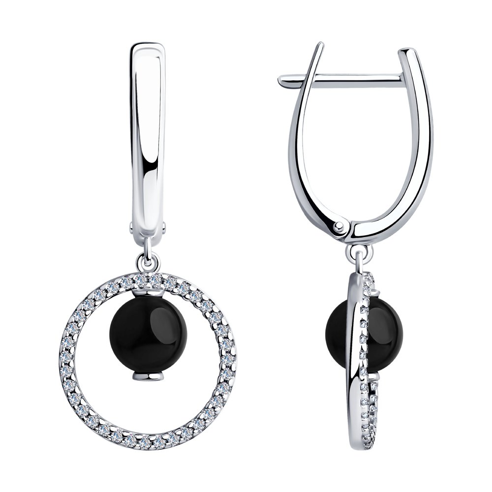 Серьги из серебра с агатами и фианитами