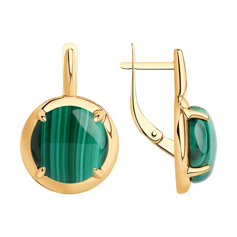 Серьги из золочёного серебра с малахитами