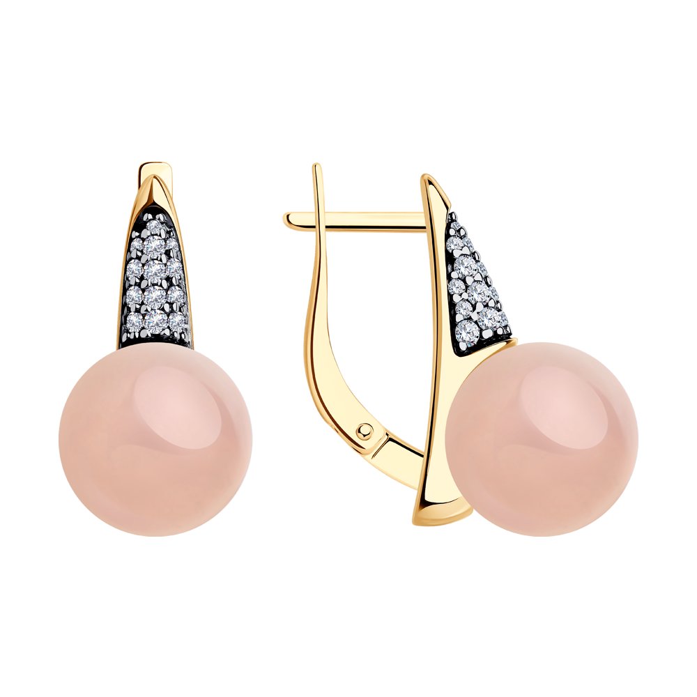 Серьги из золочёного серебра с золочением и родированием с кварцами и фианитами