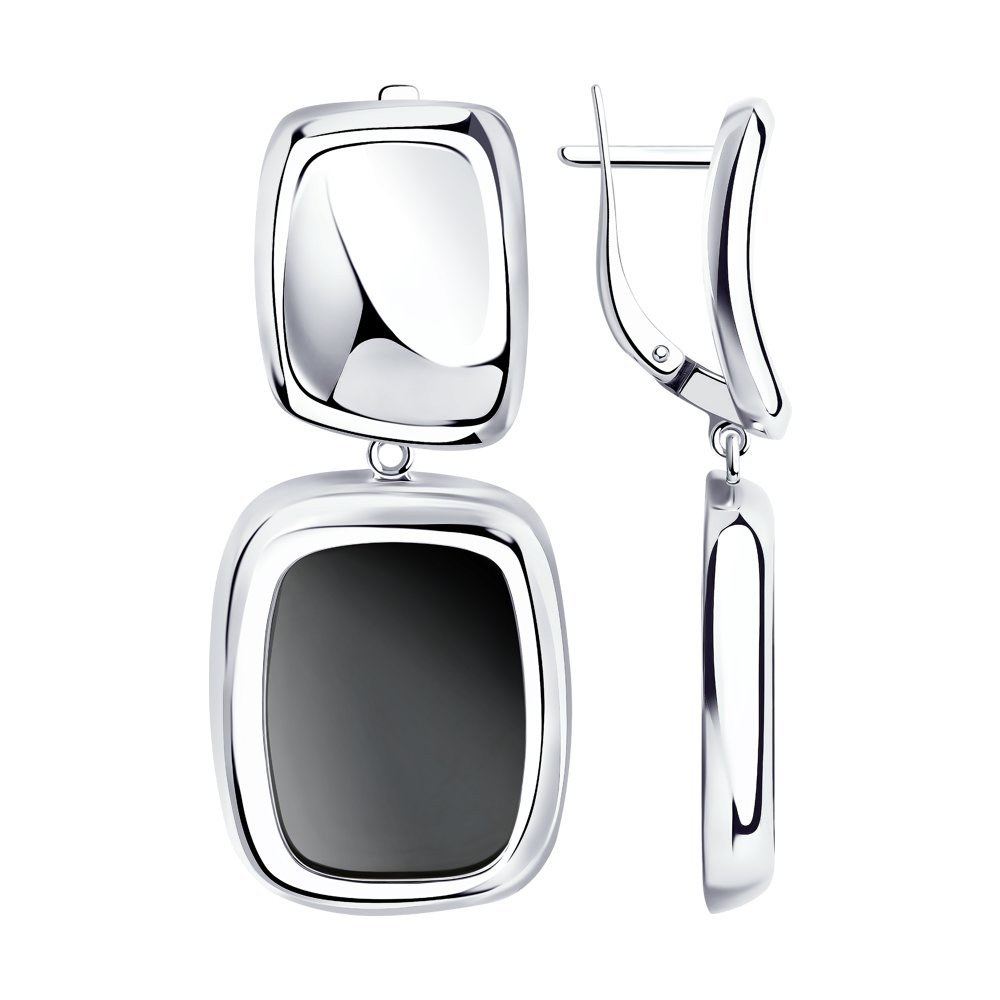 Серьги из серебра с родированием с агатами