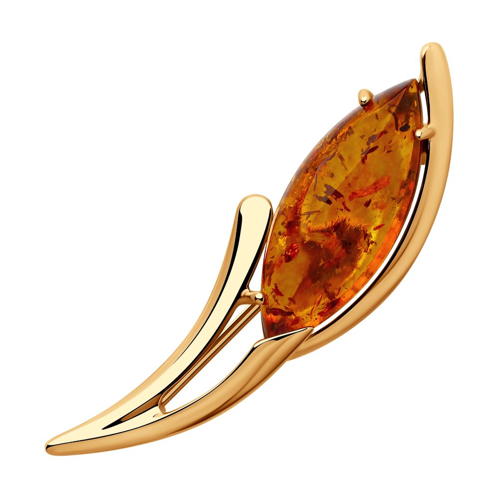 Брошь из серебра с янтарём