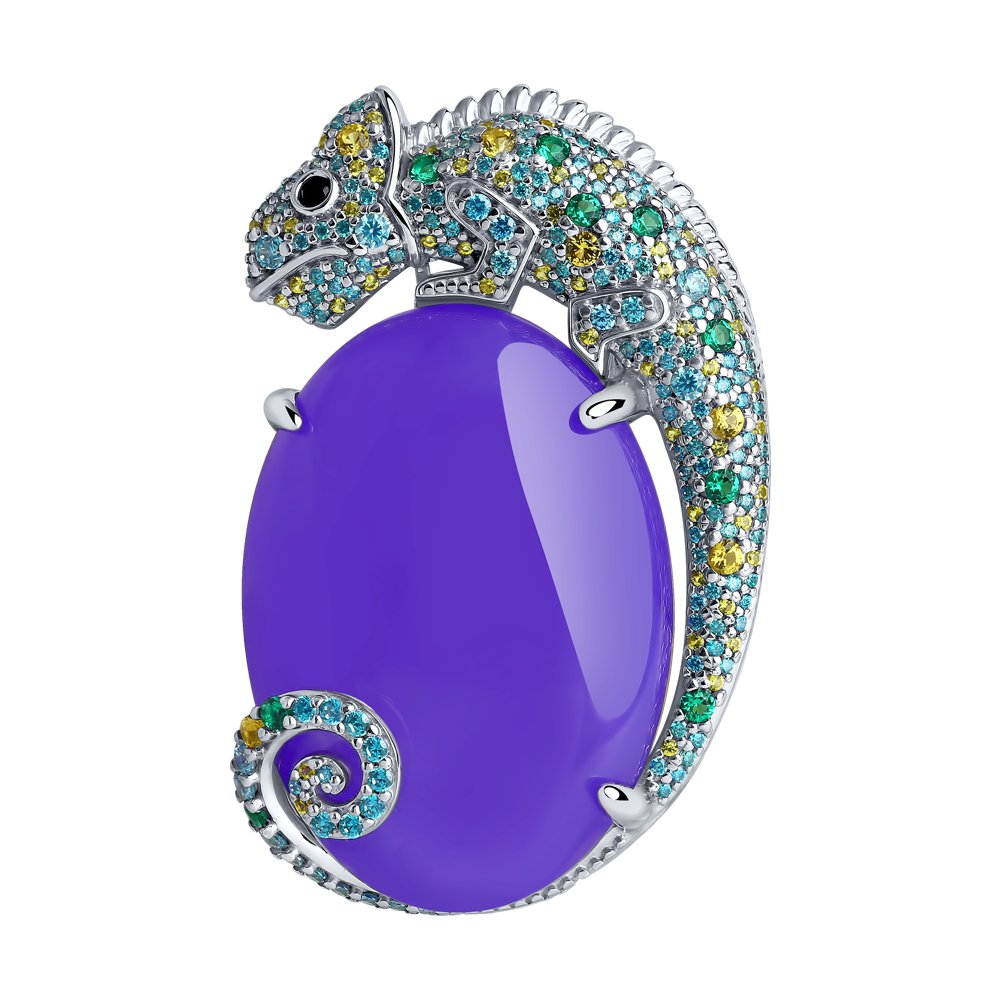 Брошь из серебра с кварцем и фианитами