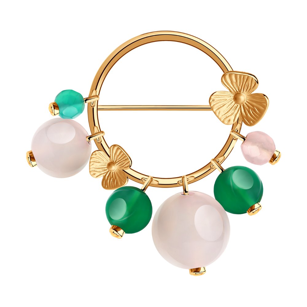 Брошь из золочёного серебра с полудрагоценными вставками